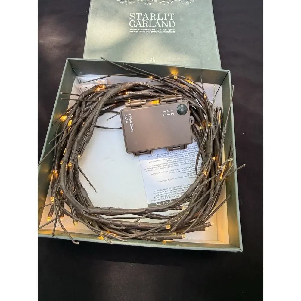 Restoration Hardware Starlit Garland Christmas Lights 6 Feet Bark Open Box Works